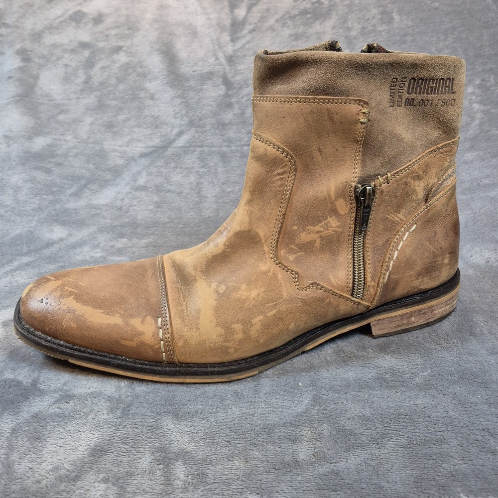 Steve Madden Boots Mens 13 Brown Leather Galbrath Portugal Dual Zip Cap Toe